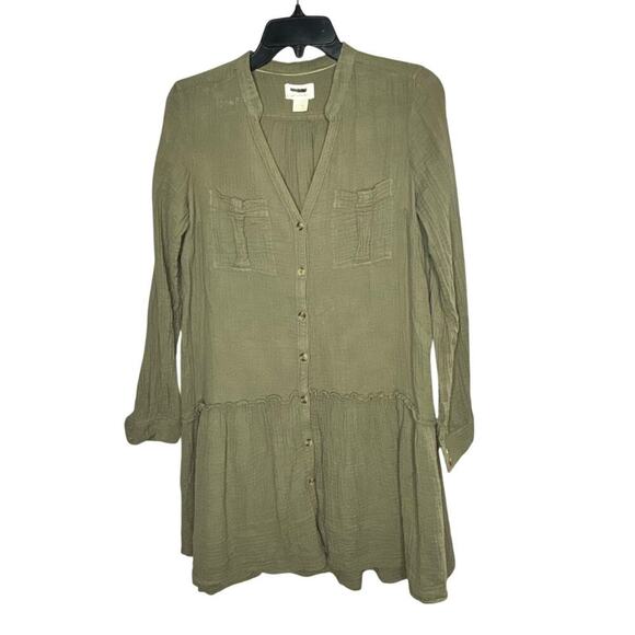 Maeve By Anthropologie Katie Green Cotton Gauze Button Down Shirt Dress Size 0 - Picture 2 of 12